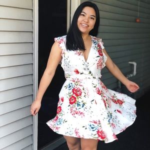 White floral wrap dress